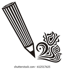 Pencil and flower. Vector illustration.