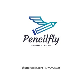 Pencil flying logo design. Vector pencil design with wings. Creative pencil vector logo illustration