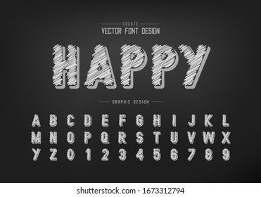 Pencil font and alphabet vector, Happy sketch style typeface letter and number design, Graphic text on blackboard background