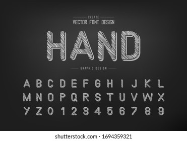 Pencil Font And Alphabet Vector, Sketch Typeface Letter And Number Design, Graphic Text On Blackboard Background