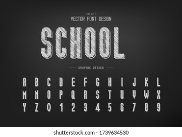 Pencil font and bold school alphabet vector, Sketch tall typeface letter and number design, Graphic text on background