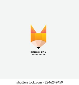 pencil fox logo design template color icon 