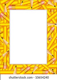 Pencil Frame, colorful border of sharpened yellow pencils with erasers, copy space for announcements, posters, scrapbooks, stationery and fliers for school, home and office. EPS8 compatible.