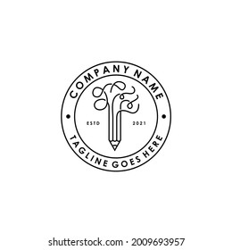 pencil with free moving line symbol of creativity logo stamp sticker label emblem mark badge design vector illustration