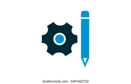 Pencil in gear icon. Design and customization usage. Vector illustration