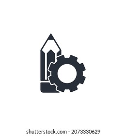 Lápiz y equipo. Desarrollo de proyectos. Servicio de Educación de Ingeniería. Icono lineal vectorial aislado en fondo blanco.