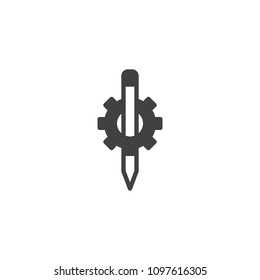 Pencil in gear vector icon. filled flat sign for mobile concept and web design. copywriting and blogging simple solid icon. Symbol, logo illustration. Pixel perfect vector graphics