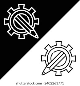 Pencil, Pencil and Gear Vector Icon, Lineal style icon, from Work in Progress icons collection, isolated on Black and white Background.