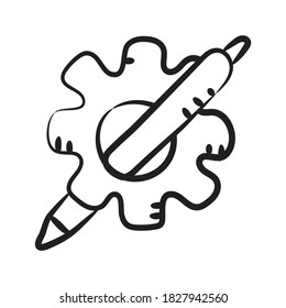 Pencil with gear wheel, custom designing concept icon