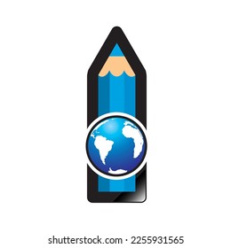 pencil with globe vector icon