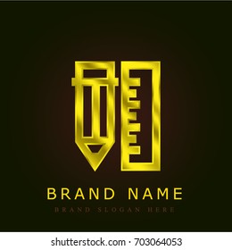 Pencil golden metallic logo