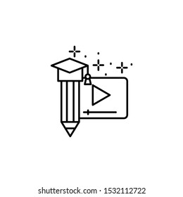 Pencil, graduate hat, video icon. Simple line, outline vector of online educationa icons for ui and ux, website or mobile application