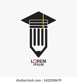 Pencil with graduation cap, Vector illustration of pencil drawing a line isolated on grey background