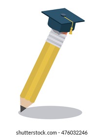 pencil with graduation hat isolated icon vector illustration design
