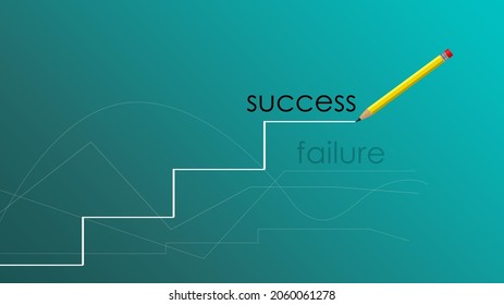 Pencil and graph vector illustration isolated on blue background. 