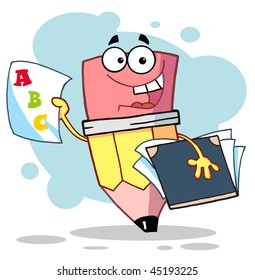 Pencil Guy Holding An A Plus Report Card,background