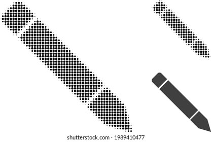 Bleistift-Halbtonsymbol Halftone Muster enthält Kreispunkte. Vektorgrafik von Bleistift-Symbol auf weißem Hintergrund.