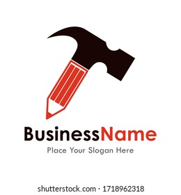 Bleistiftammer, Vektorgrafik-Logo. Geeignet für Unternehmen, Web, Bildung und Architektur