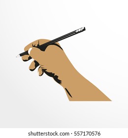 Pencil in hand. Color vector illustration.