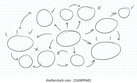 Pencil hand draw circles and arrow vector set on note page