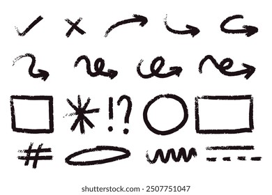 Pencil Hand drawn circle and arrow line for highlighting text. Rounds Bubbles Set doodle sketch symbols on a white background. vector illustration graphic design elements
