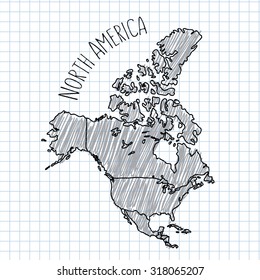 Pencil hand drawn North America map vector on paper illustration