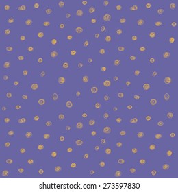 Pencil hand drawn polka dots on violet background. Seamless pattern.