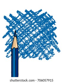 Pencil hand drawn vector doodle illustration blank blue frame. Education stationery background isolated over white.