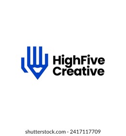 Pencil Hand High Five Creative Care Logo vector icon illustration