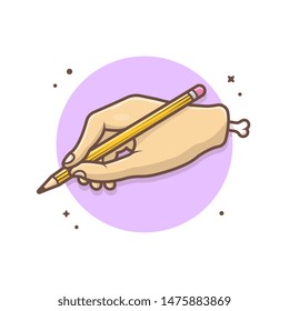 Pencil with Hand Vector Icon Illustration. Write. Back to School. Education. Sketch. Drawing. Student. Flat Cartoon Style Suitable for Web Landing Page, Banner, Flyer, Sticker, Wallpaper, Background