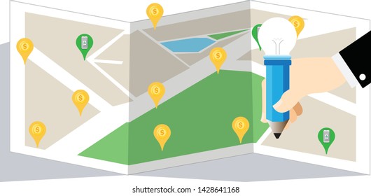 The pencil handle is placed on the map. That shows up the tag