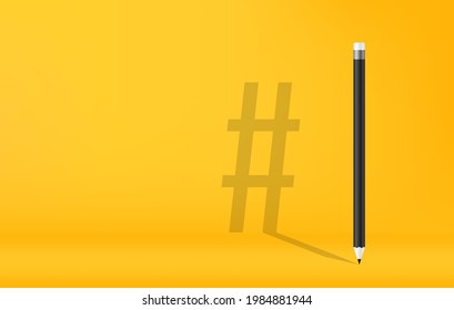 Pencil With Hashtag Symbol Shadow On Yellow Background