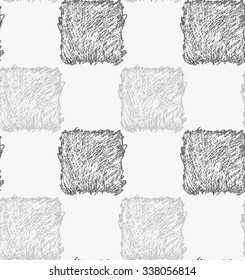 Pencil hatched gray squares.Hand drawn with brush seamless background.Modern hipster style design.