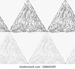 Pencil hatched gray triangles in row.Hand drawn with brush seamless background.Modern hipster style design.