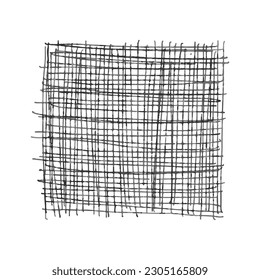 Pencil hatching in the form of a square isolated on a white background. Hand drawn, doodle sketch element, draft, handwriting.