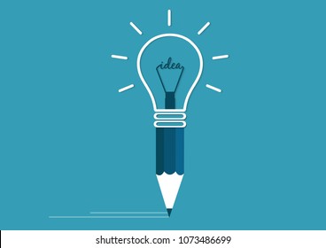 Pencil with head light bulb icon. isolated from the blue background. creative idea. Vector illustration. EPS10