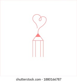 Pencil and heart icon. Blogger sign. Logo writing courses.
