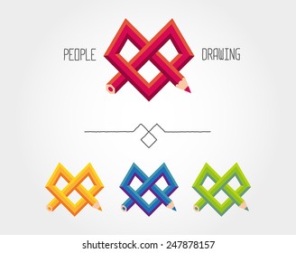 Pencil in heart shape, logo or style element. Graphic for web. Valentines card for creative person