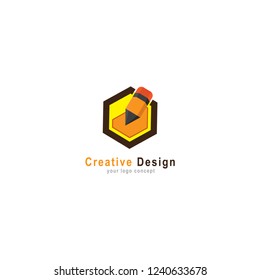 pencil and hive bee logo design