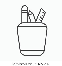 Pencil holder icon in black and white outlined stroke