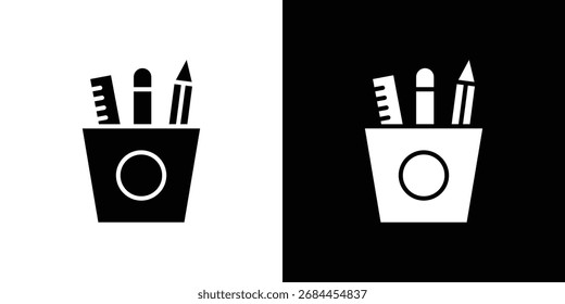 Pencil holder icon in flat style, filled black symbol