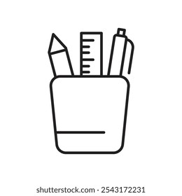 Pencil holder icon. thin stroke and solid.