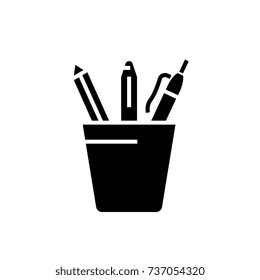 Pencil holder icon  vector illustration  black sign isolated background