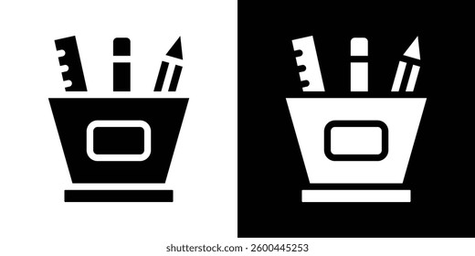 Pencil holder icons vectors set in solid style.