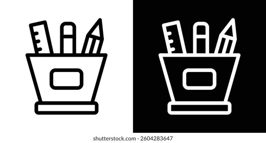 Pencil holder icons vectors set in stroke line style.