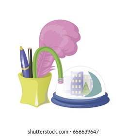 Pencil holder, pen holder, pen case vector illustration. With a table souvenir. Flat modern cartoon design isolated on white background