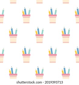 pencil holder with pencils seamless pattern background.
