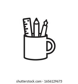 Pencil Holder with ruler simple icon. Editable vector