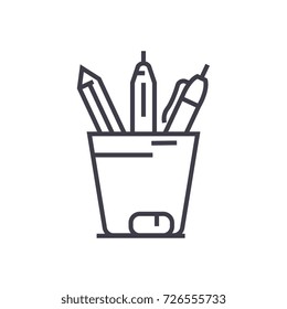 pencil holder vector line icon, sign, illustration on background, editable strokes