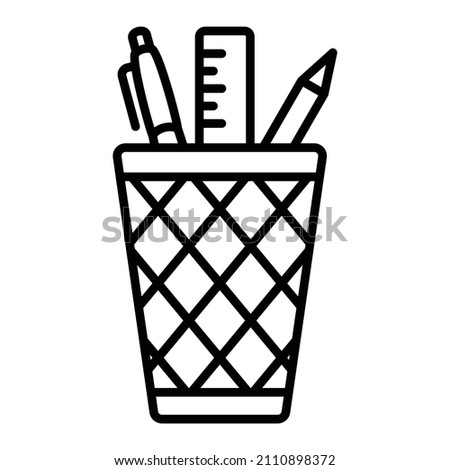 Pencil Holder Vector Outline Icon Isolated On White Background
